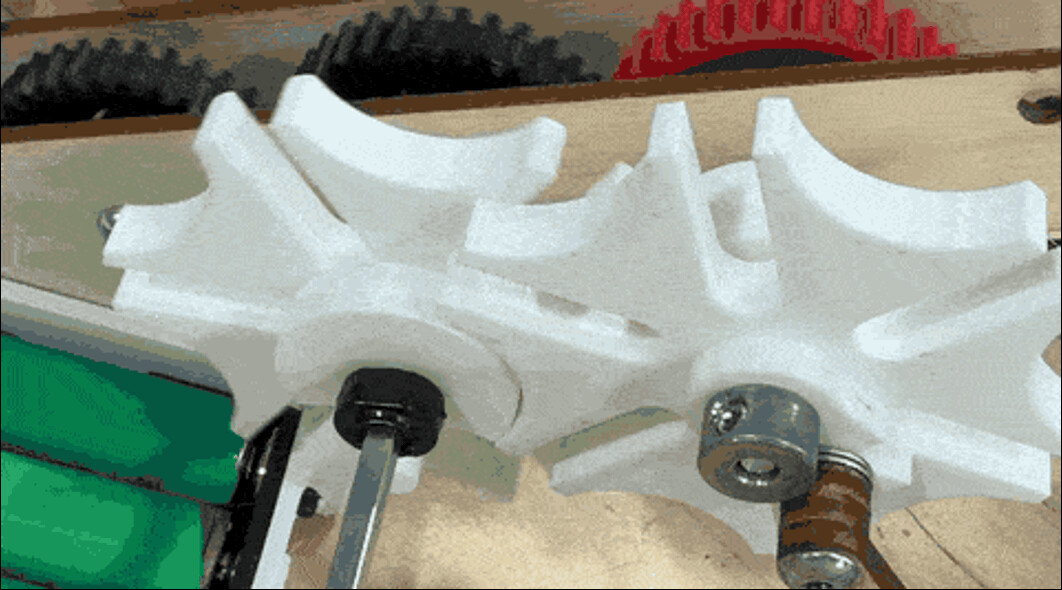 Close-up of the dual Geneva drive mechanism